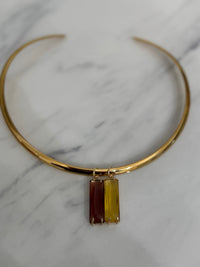 Burgundy & Gold Bezel Charm Collar Necklace