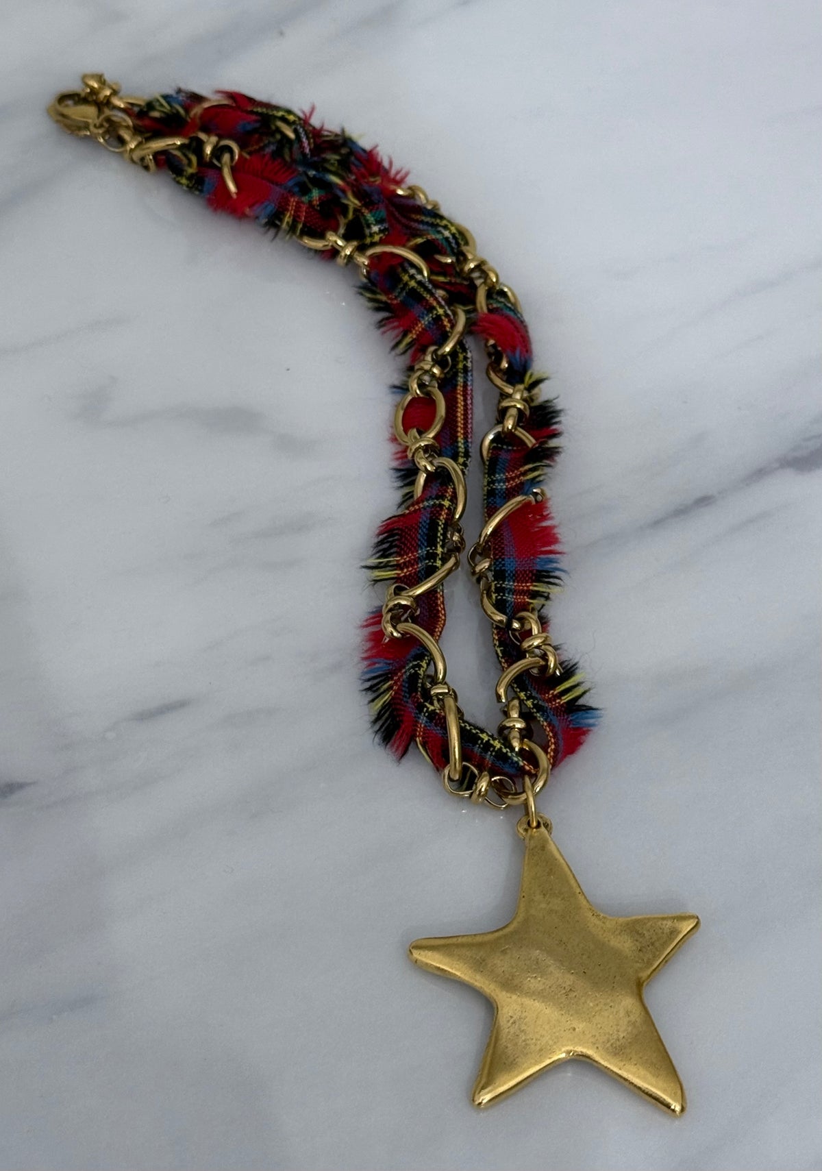 Holiday Tartan Star Pendant Necklace