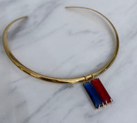 Blue & Red Bezel Charm Collar Necklace