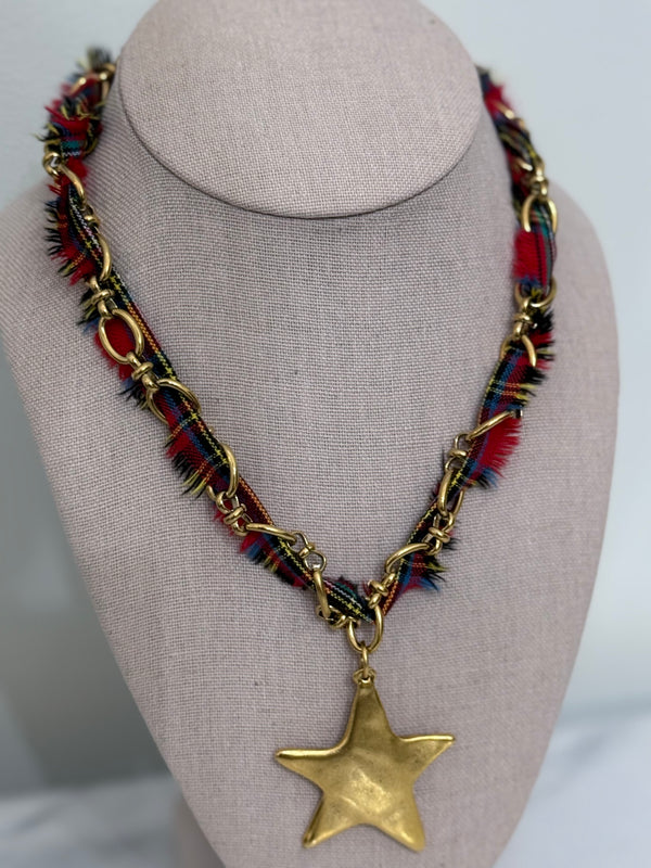 Holiday Tartan Star Pendant Necklace