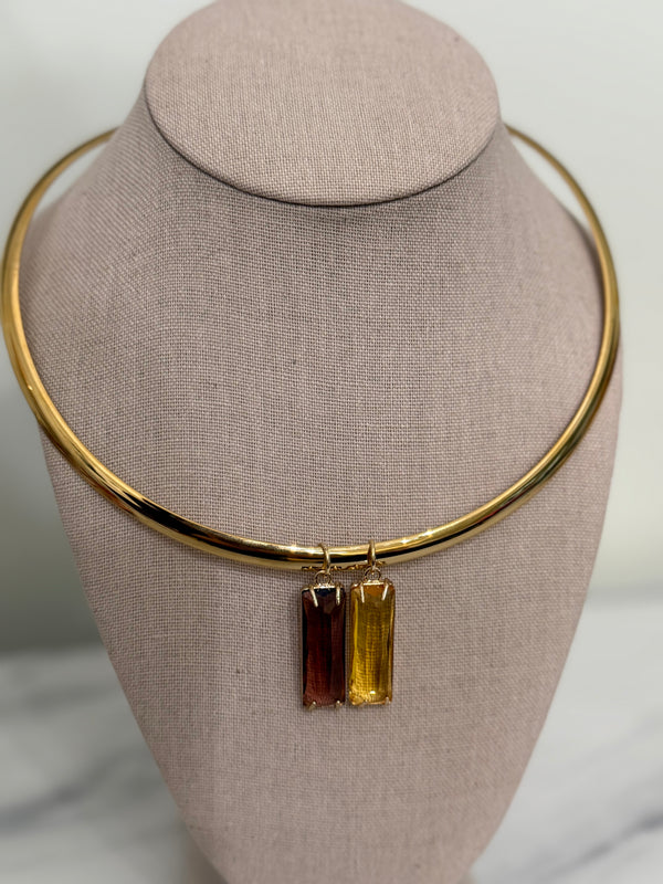 Burgundy & Gold Bezel Charm Collar Necklace