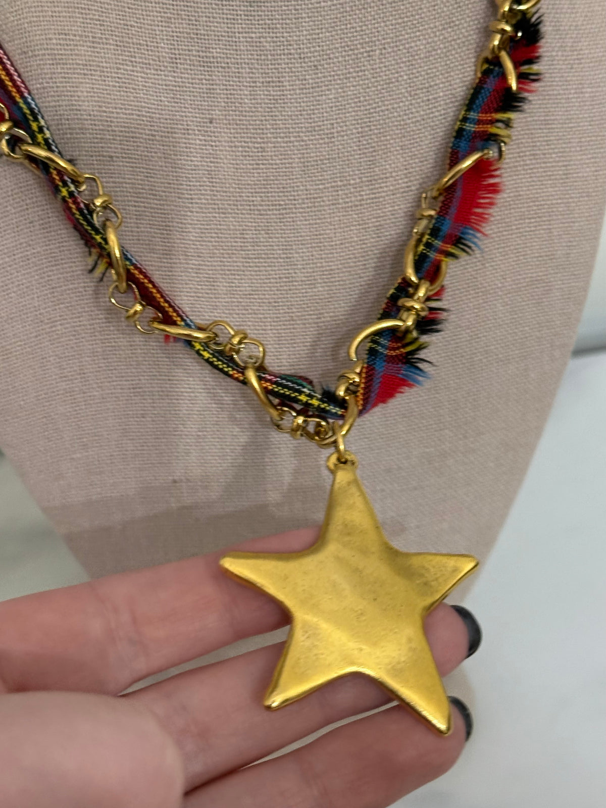 Holiday Tartan Star Pendant Necklace