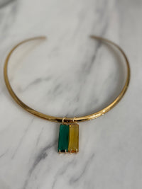 Green & Gold Bezel Charm Collar Necklace