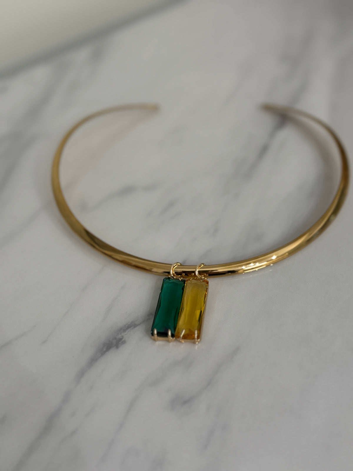 Green & Gold Bezel Charm Collar Necklace