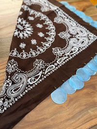 Chocolate Brown & Light Blue Capiz Shell Bandana