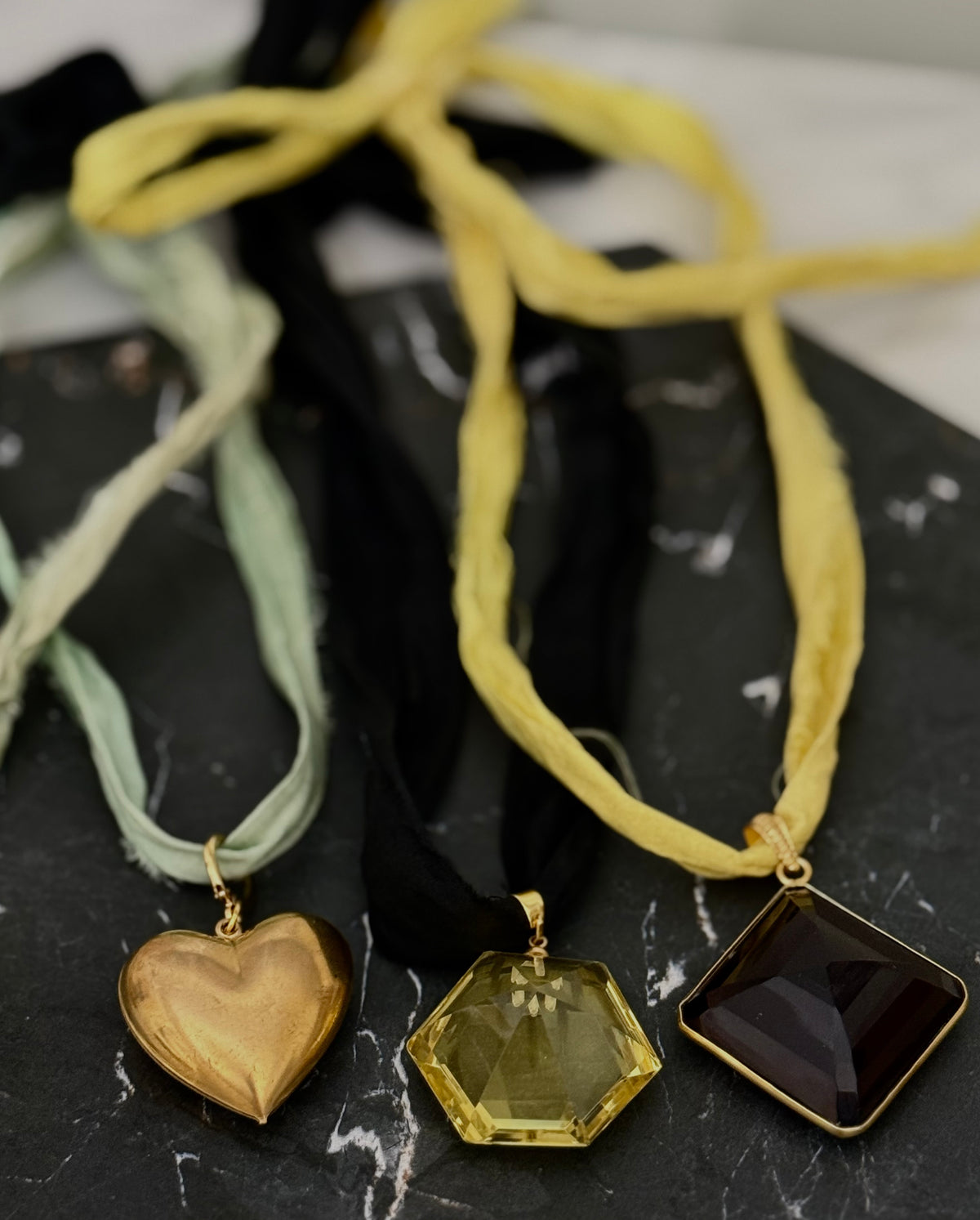 Hand Dyed Raw Silk Pendant Necklace