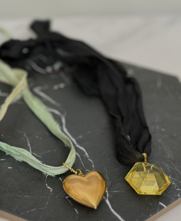 Hand Dyed Raw Silk Pendant Necklace