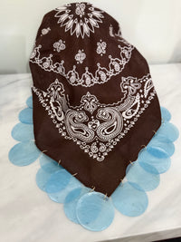Chocolate Brown & Light Blue Capiz Shell Bandana