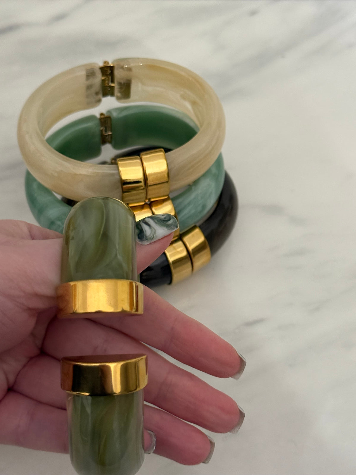 Marbled Resin Hinged Bracelet