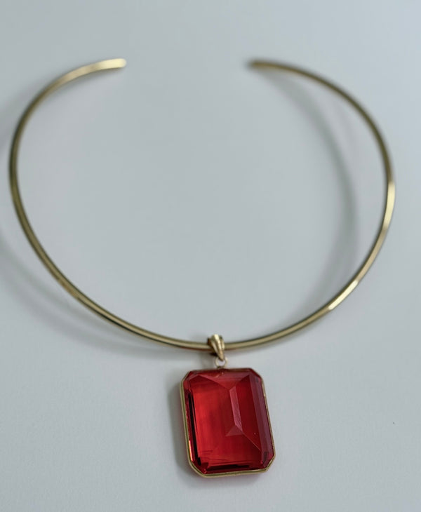 Bright Red Glass Stone Choker