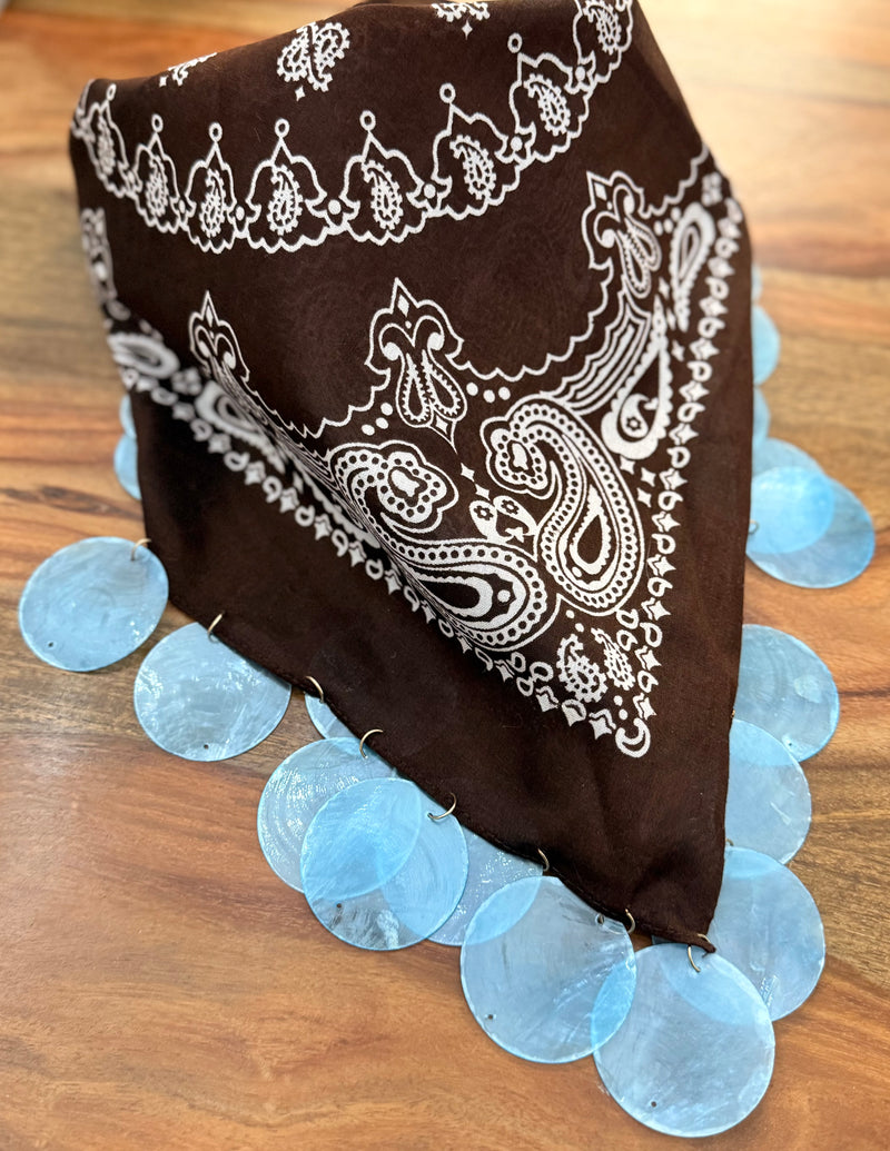 Chocolate Brown & Light Blue Capiz Shell Bandana