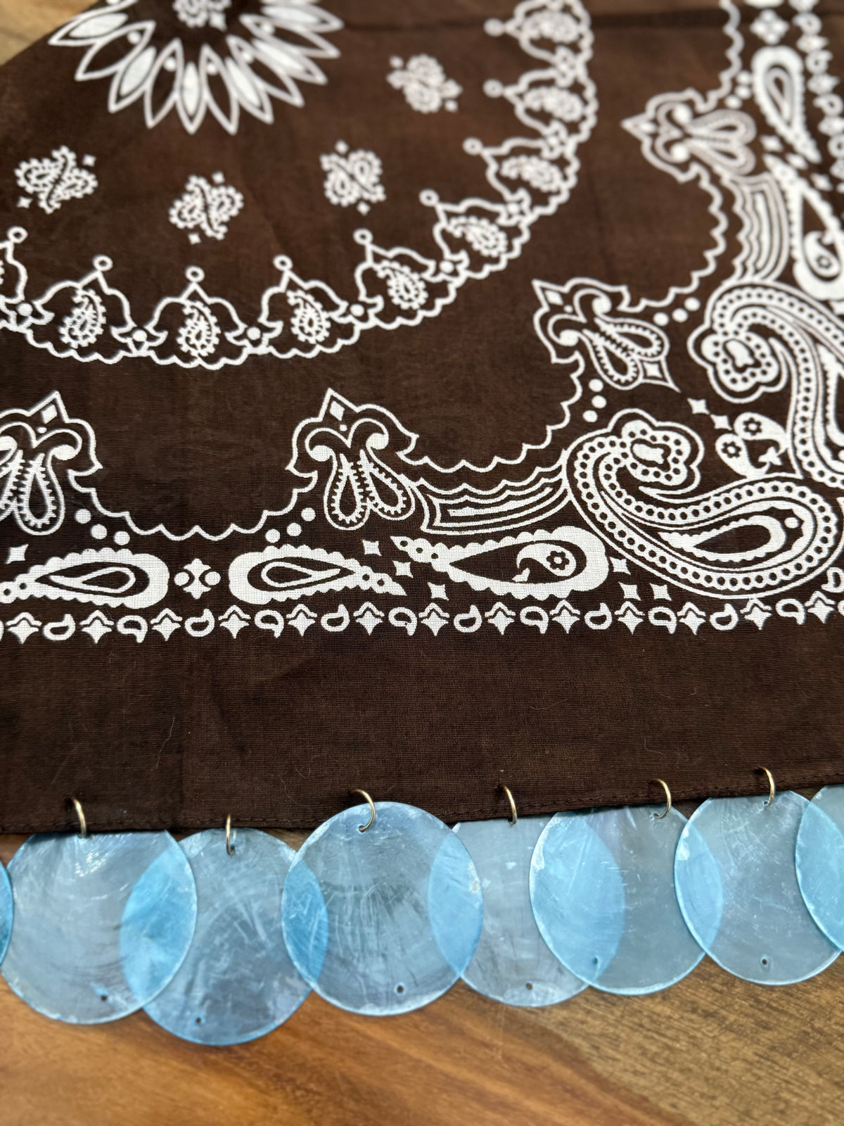 Chocolate Brown & Light Blue Capiz Shell Bandana