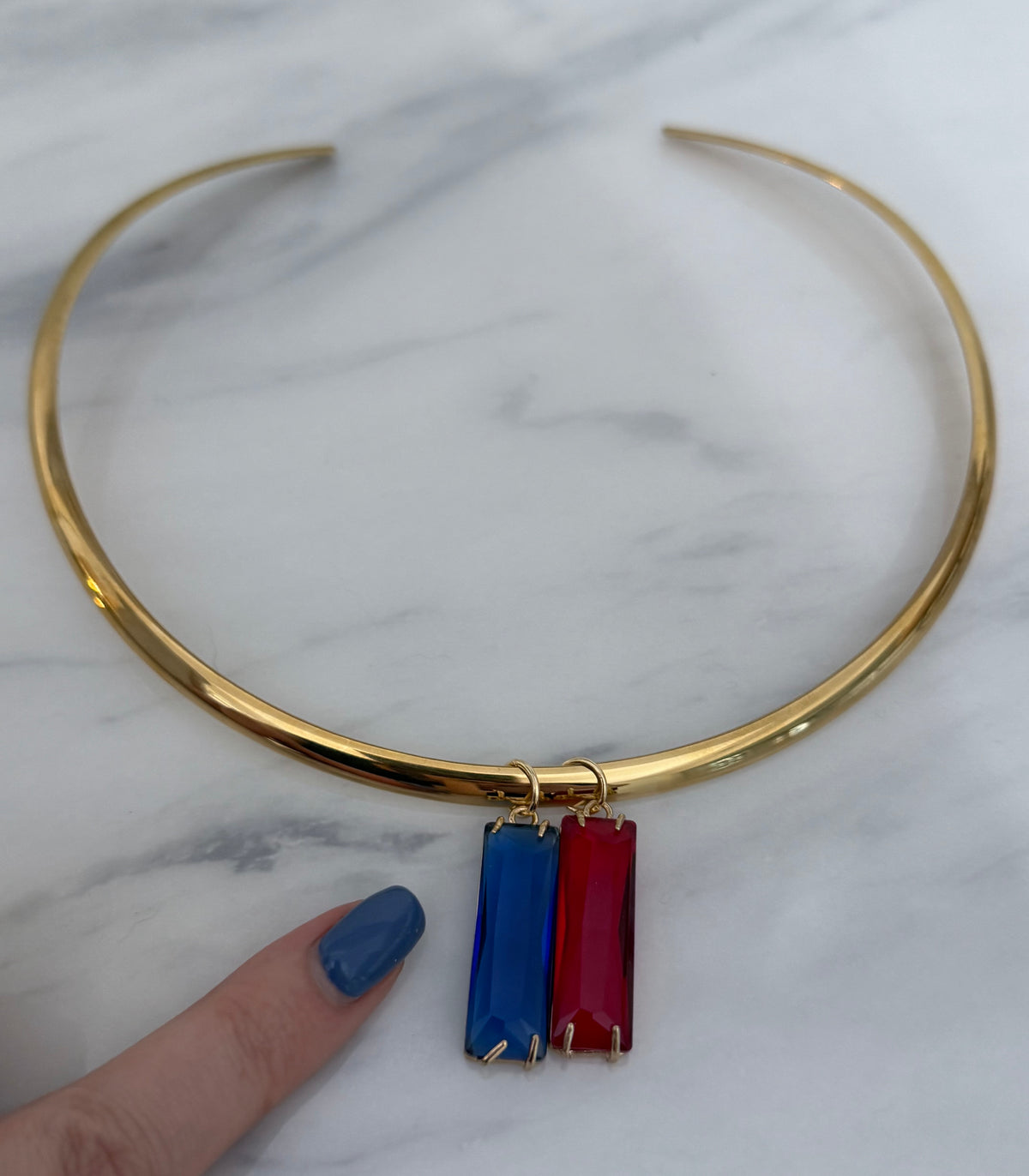 Blue & Red Bezel Charm Collar Necklace