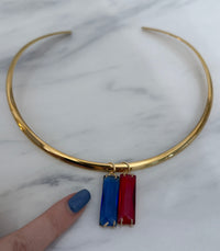 Blue & Red Bezel Charm Collar Necklace