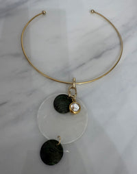 Shell & Crystal Bezel Wire Choker Necklace