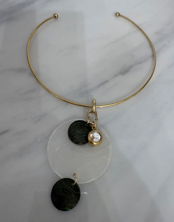 Shell & Crystal Bezel Wire Choker Necklace