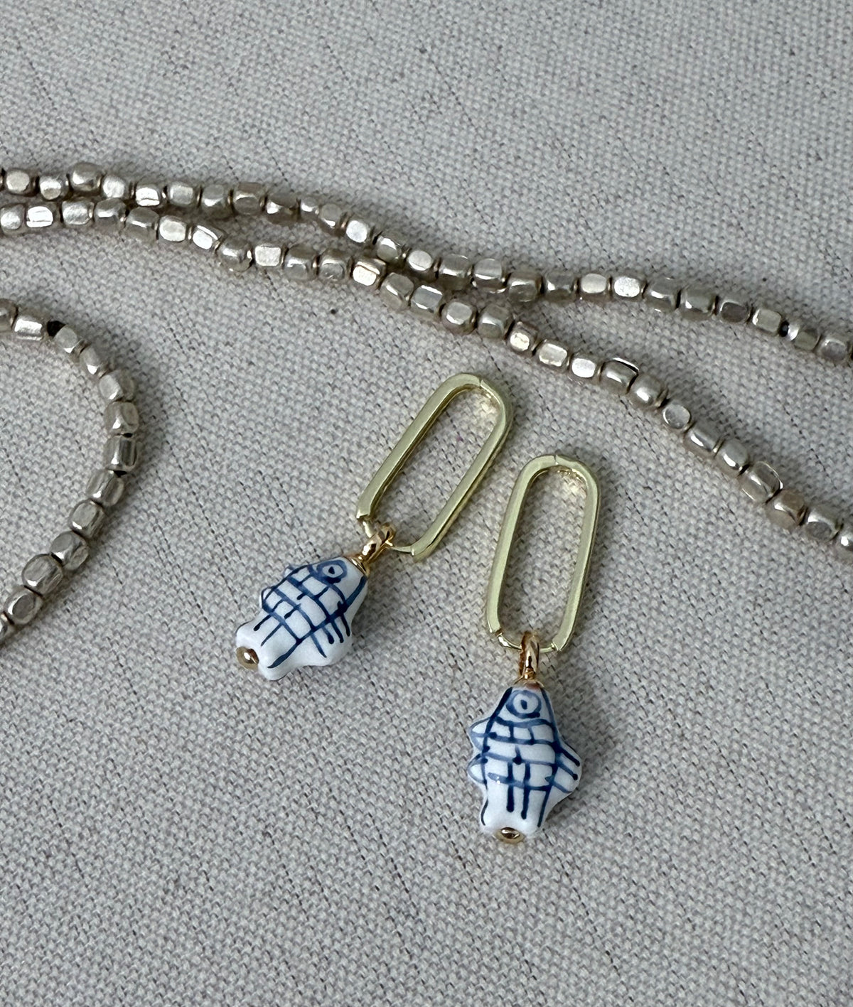 Blue & White Hand Painted Ceramic Fish Earrings