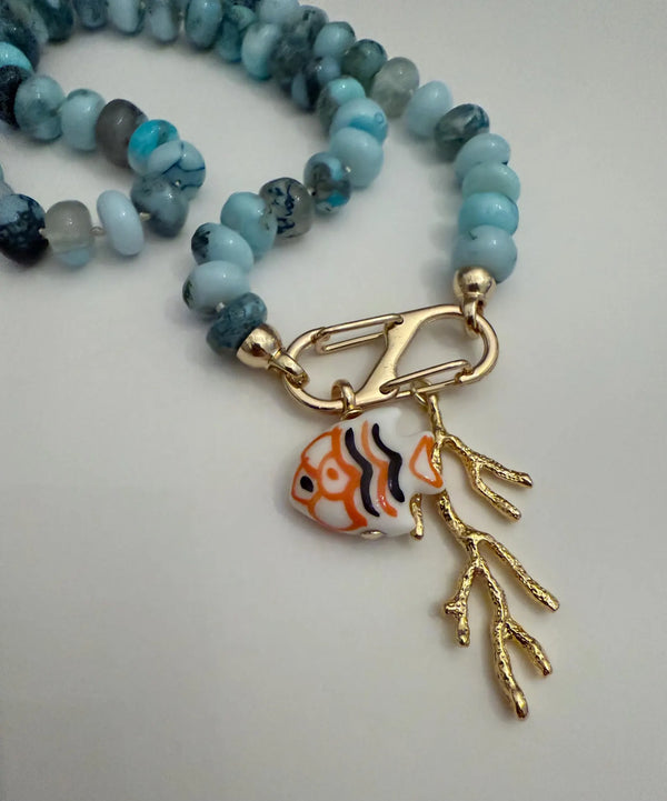 Hand Knotted Opal Fish Charm Necklace