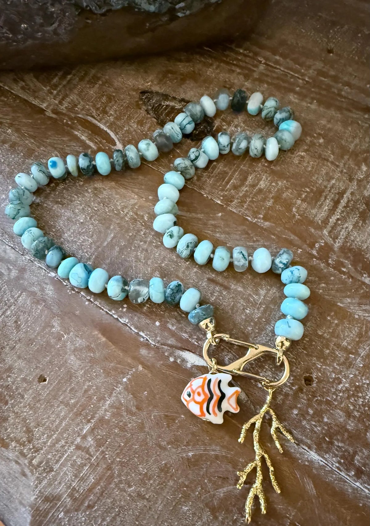 Hand Knotted Opal Fish Charm Necklace