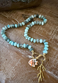 Hand Knotted Opal Fish Charm Necklace