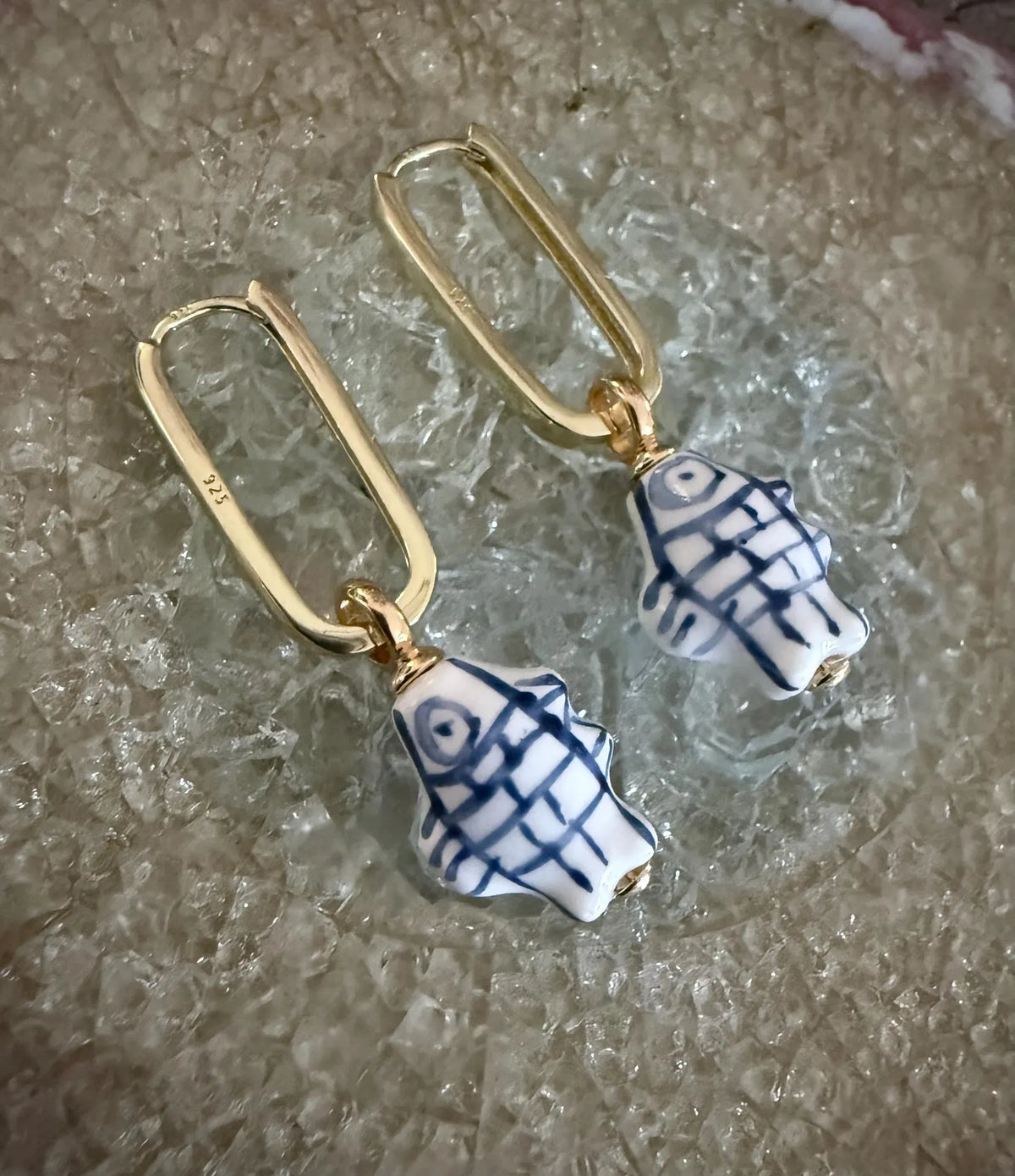 Blue & White Hand Painted Ceramic Fish Earrings