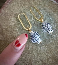Blue & White Hand Painted Ceramic Fish Earrings
