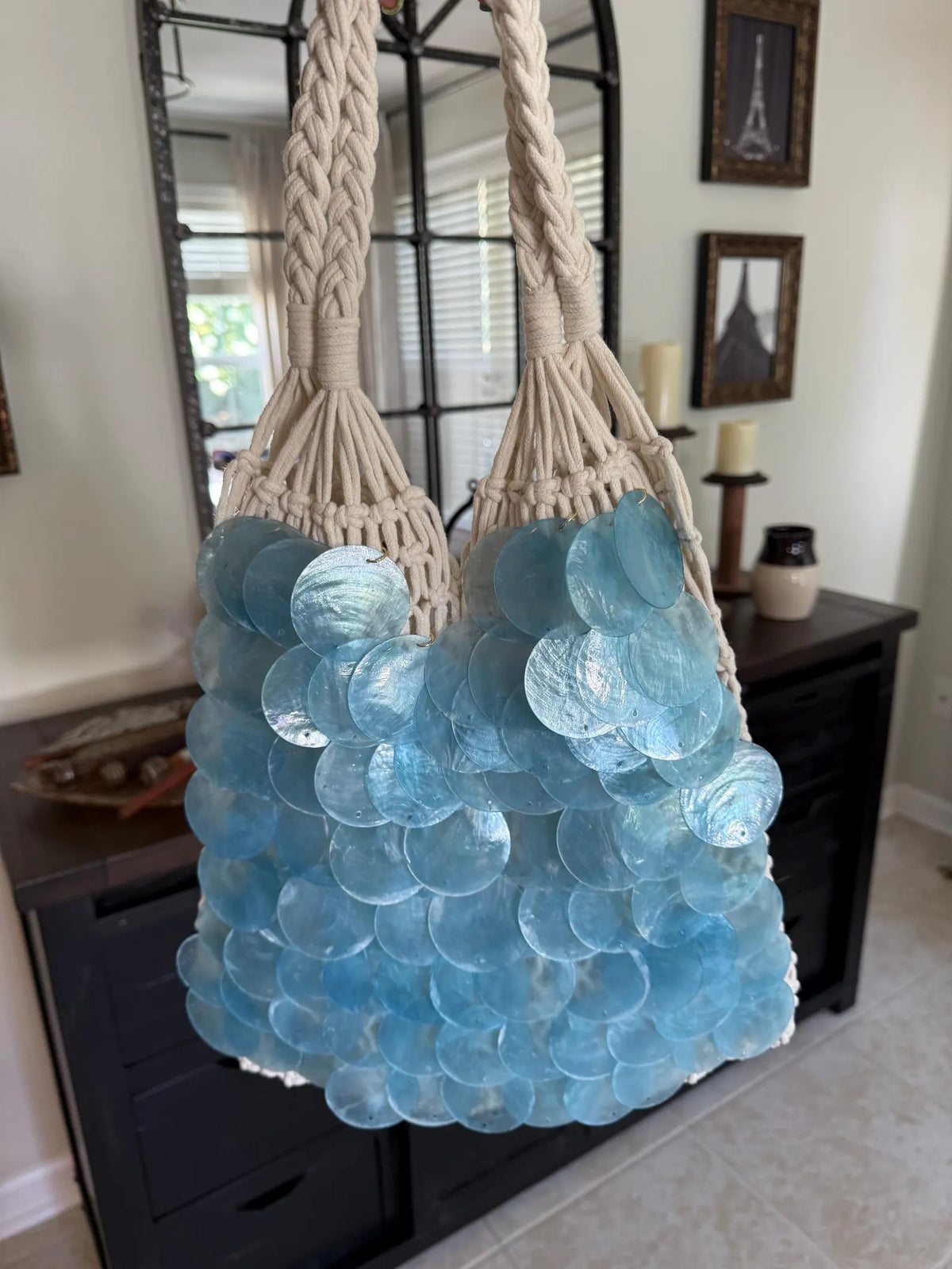 Light Blue Capiz Shell Bag
