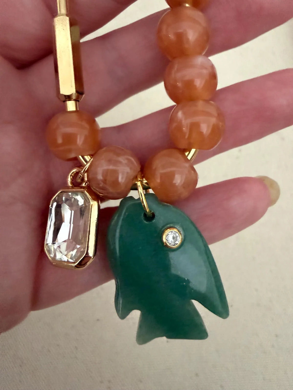 Amazonite Beaded Fish Bag Charm
